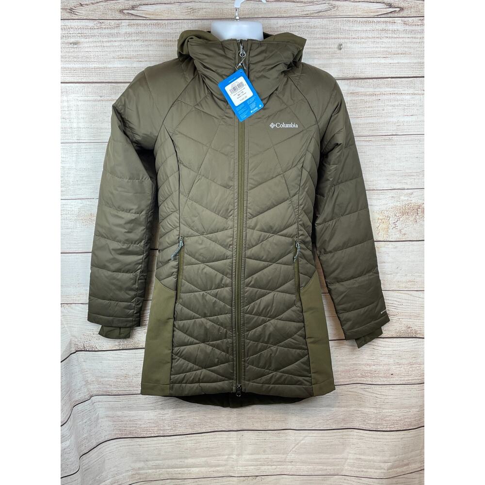 Columbia Heavenly Long Hooded Womens Sz XS Jacket Coat Olive Green